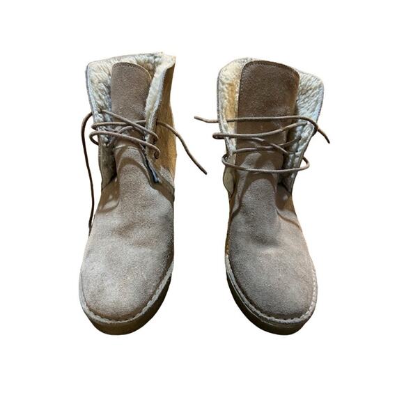 PIERRE HARDY Tan suede lace up shearling wedge ankle desert chukka boots sz 9 40 - Picture 10 of 13